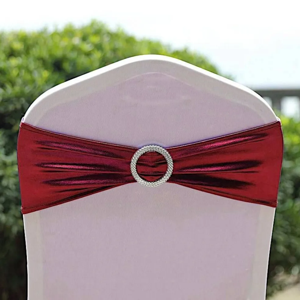 Metallic Spandex Chair Sashes Silver Round Buckles