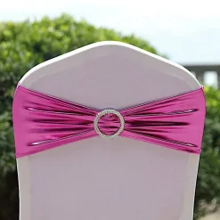 Metallic Spandex Chair Sashes Silver Round Buckles