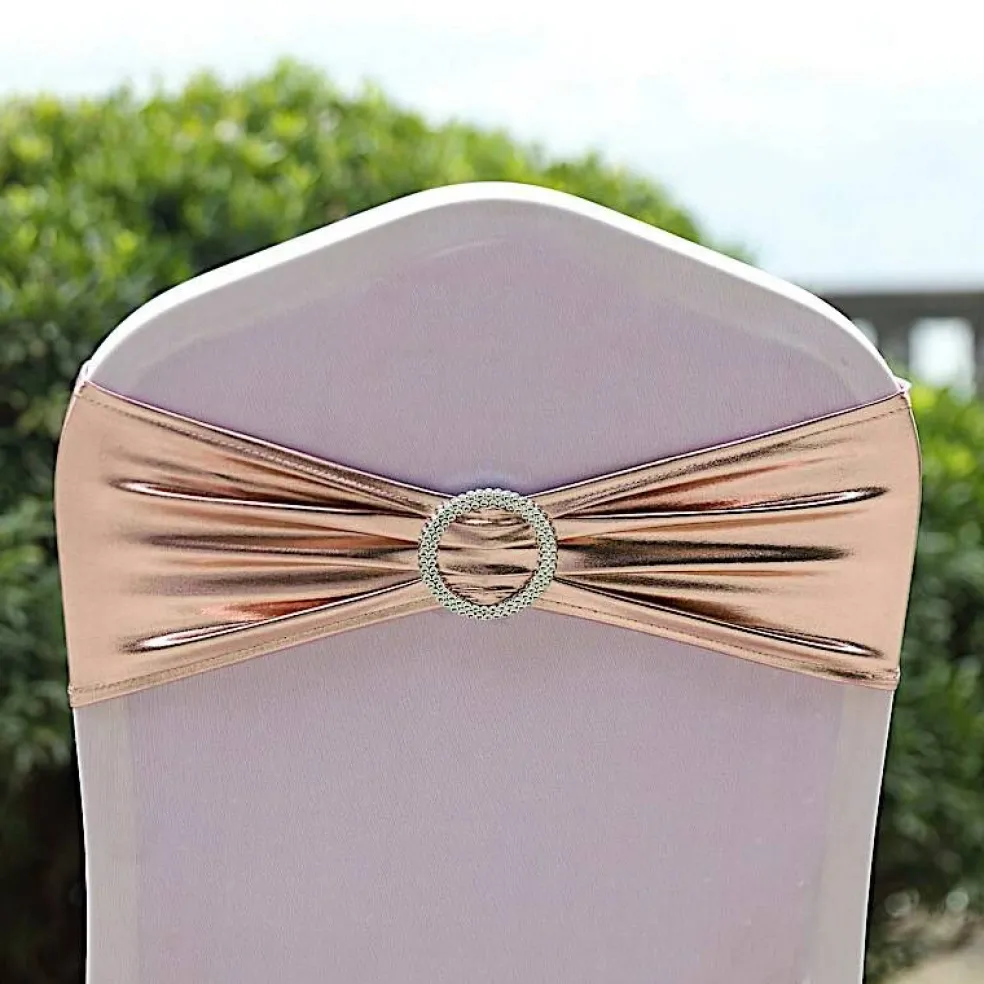 Metallic Spandex Chair Sashes Silver Round Buckles