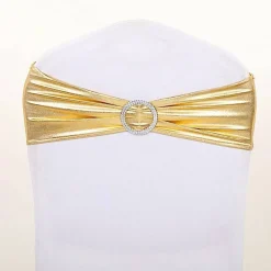 Metallic Spandex Chair Sashes Silver Round Buckles