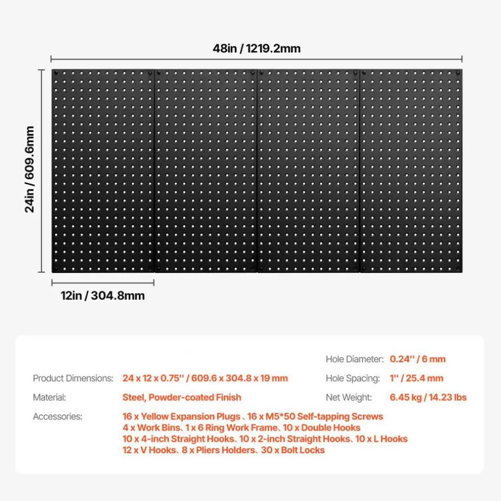 Metal Pegboard Panels 4 Pack Heavy Duty Wall Organizer with Accessories
