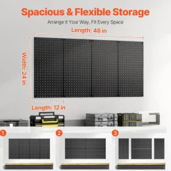 Metal Pegboard Panels 4 Pack Heavy Duty Wall Organizer with Accessories