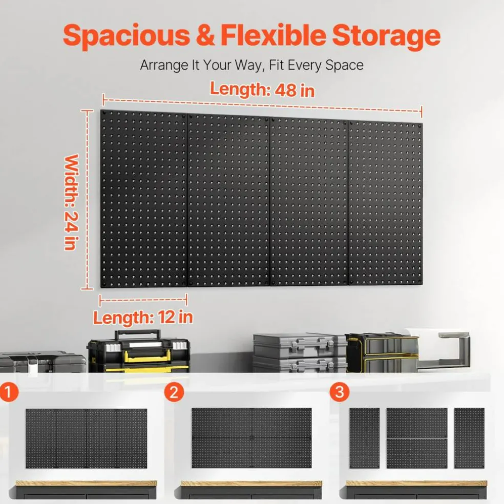 Metal Pegboard Panels 4 Pack Heavy Duty Wall Organizer with Accessories