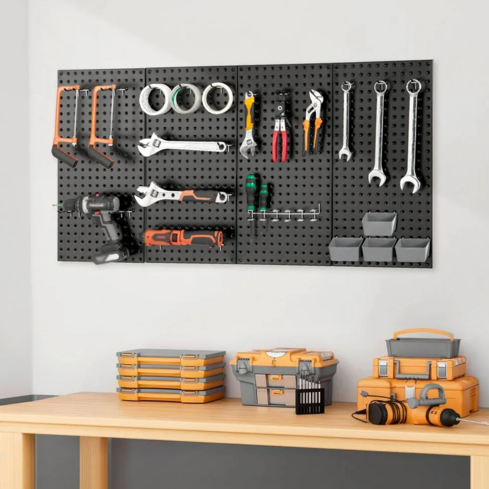 Metal Pegboard Panels 4 Pack Heavy Duty Wall Organizer with Accessories