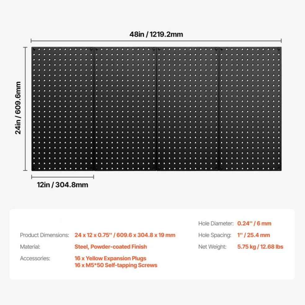 Metal Pegboard Panels 4 Pack Heavy Duty Wall Organizer with Accessories