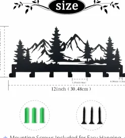 Metal Wall Key Holder – 7-Hook Key Organizer Rack for Kitchen, Entryway, Hallway, Bedroom, or Doorway, Mountain Design 12"
