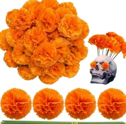 Mexican Marigold Artificial Flowers for Day of The Dead(Orange) 2"D x 2"W x 4"H