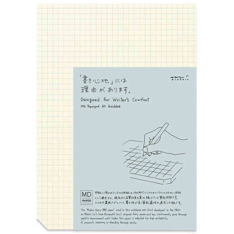 Midori MD Paper Pad - A5, Grid, White, 90 Sheets