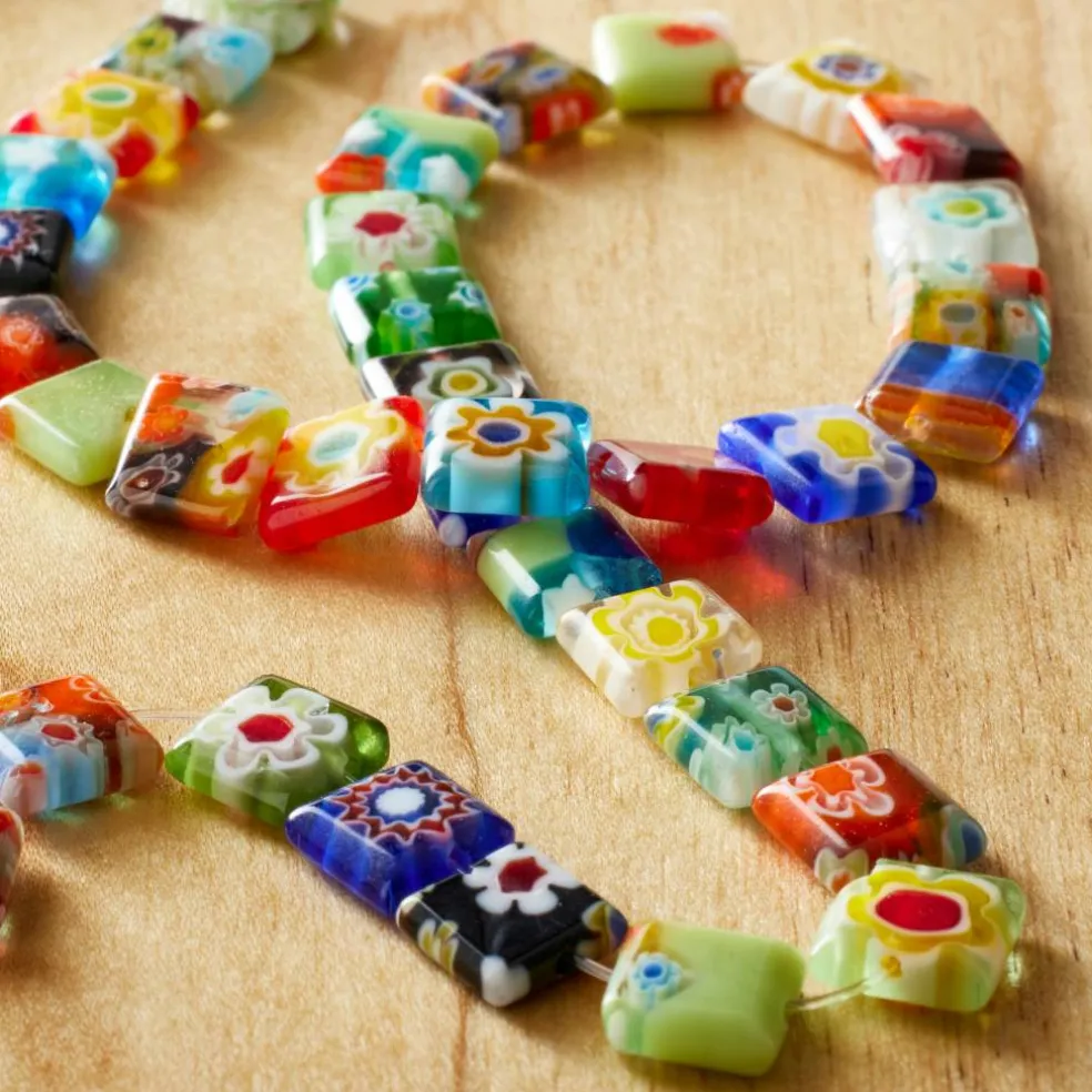 Millefiori Glass Flat Square Beads, 8mm by Bead Landing™