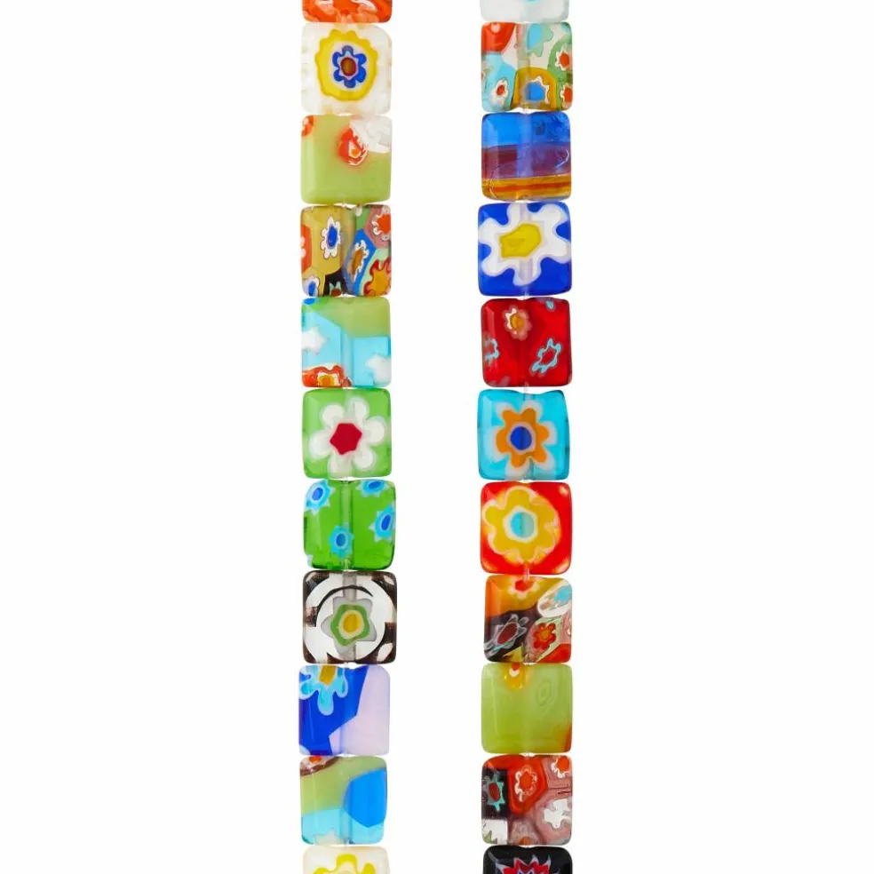 Millefiori Glass Flat Square Beads, 8mm by Bead Landing™