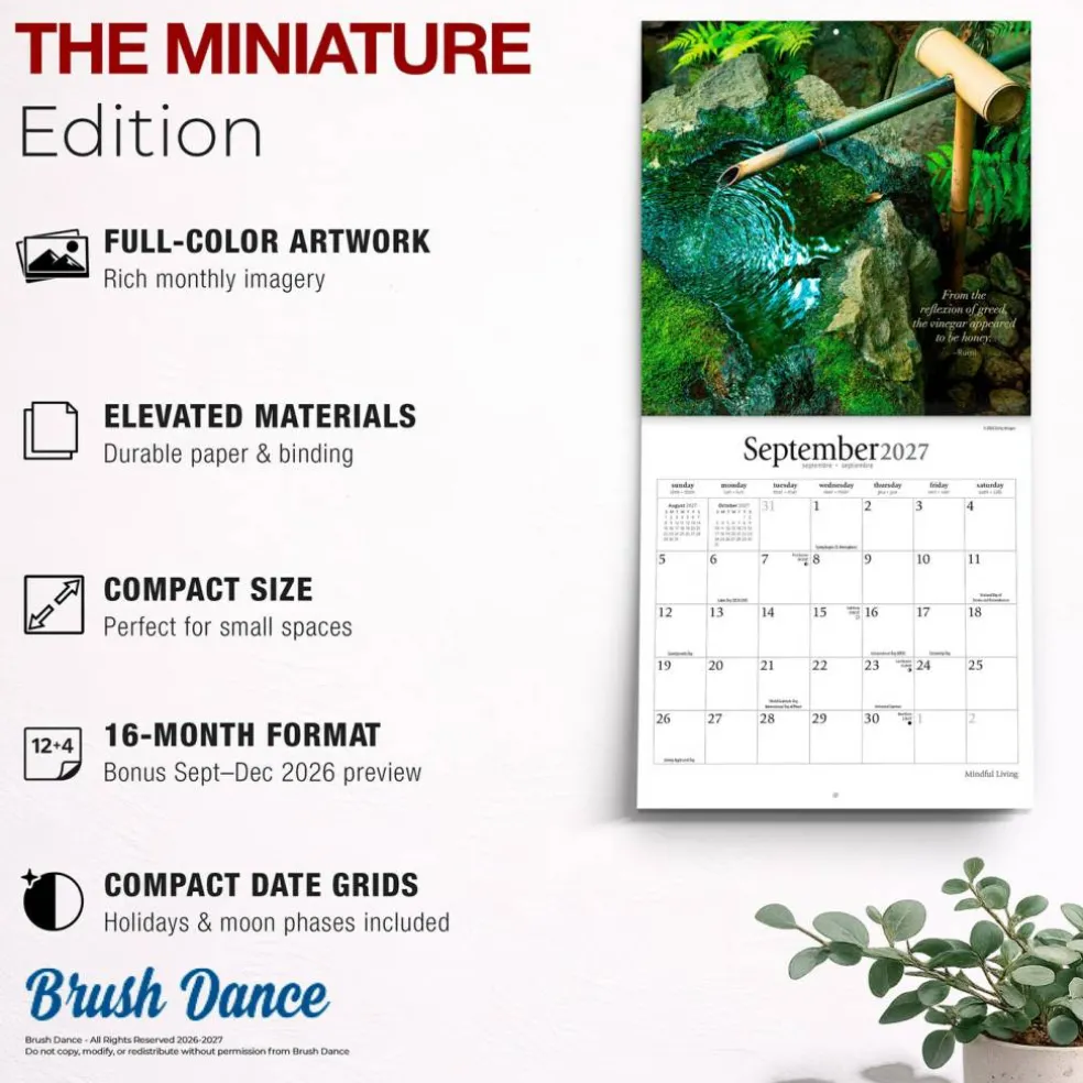 Mindful Living | 2027 7 x 14 Inch (Hanging) Monthly Mini Wall Calendar