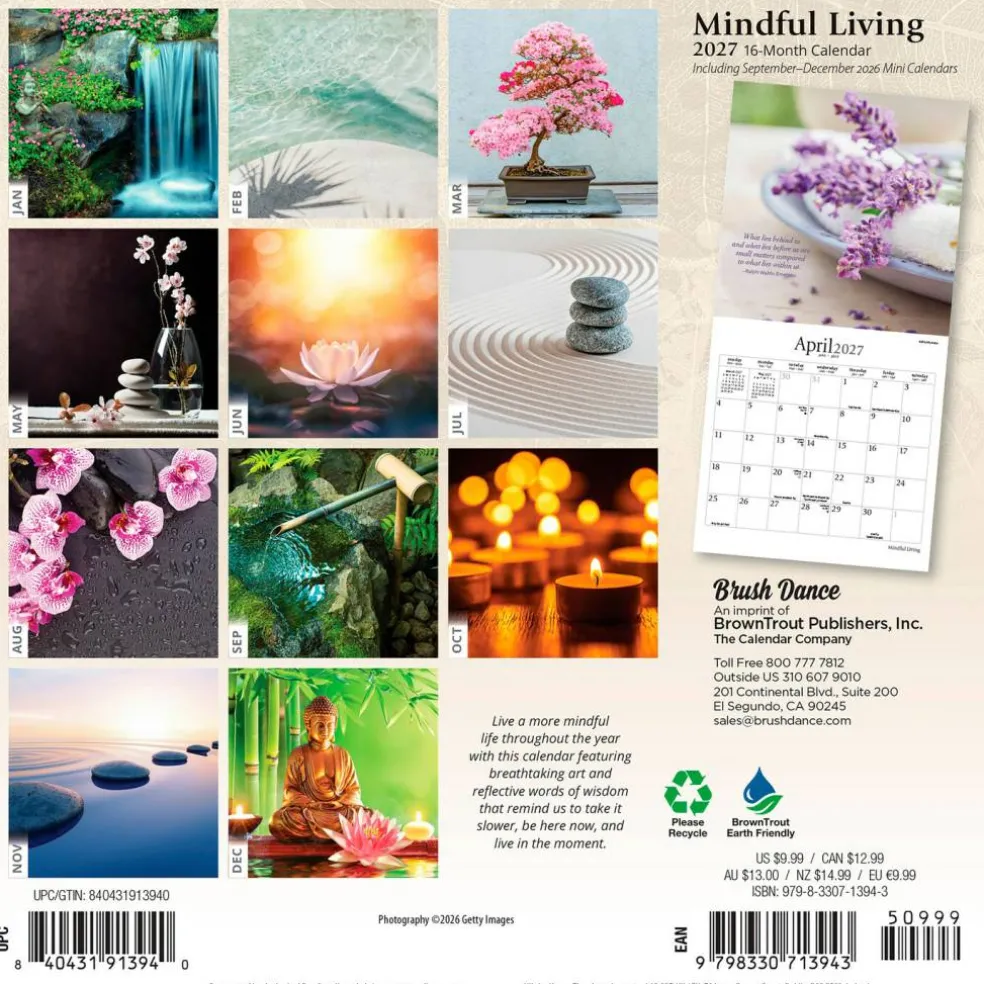 Mindful Living | 2027 7 x 14 Inch (Hanging) Monthly Mini Wall Calendar