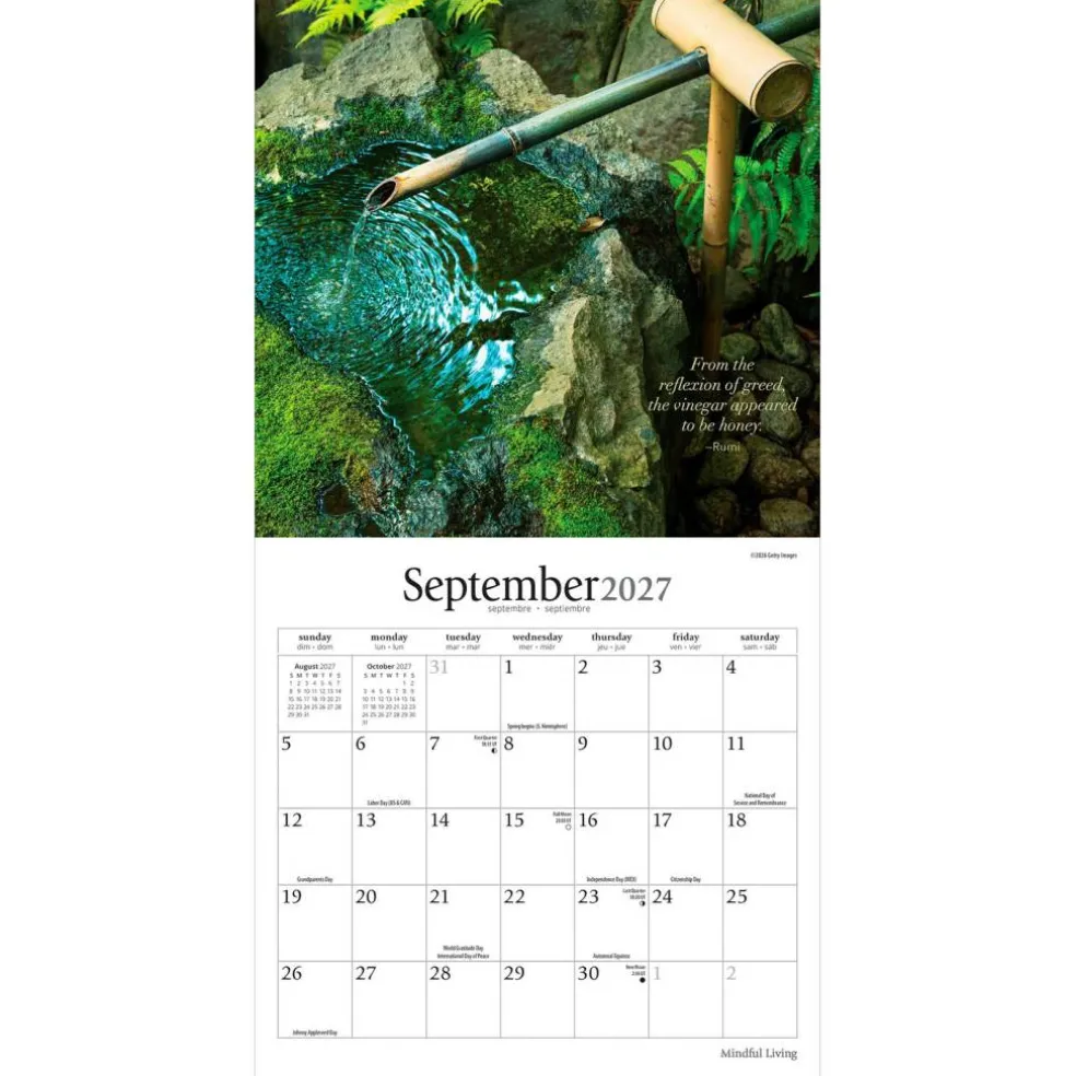 Mindful Living | 2027 7 x 14 Inch (Hanging) Monthly Mini Wall Calendar
