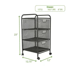 Mind Reader Black 3 Drawer Mesh Rolling Cart