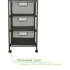 Mind Reader Black 3 Drawer Mesh Rolling Cart