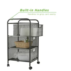 Mind Reader Black 3 Drawer Mesh Rolling Cart