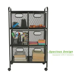 Mind Reader Black 6-Drawer Metal Rolling File Cart