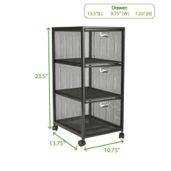 Mind Reader Black 3 Drawer Rolling File Cabinet