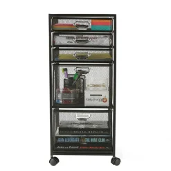 Mind Reader Black 5-Drawer Rolling File Cabinet