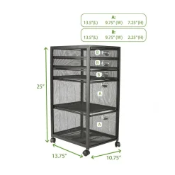 Mind Reader Black 5-Drawer Rolling File Cabinet