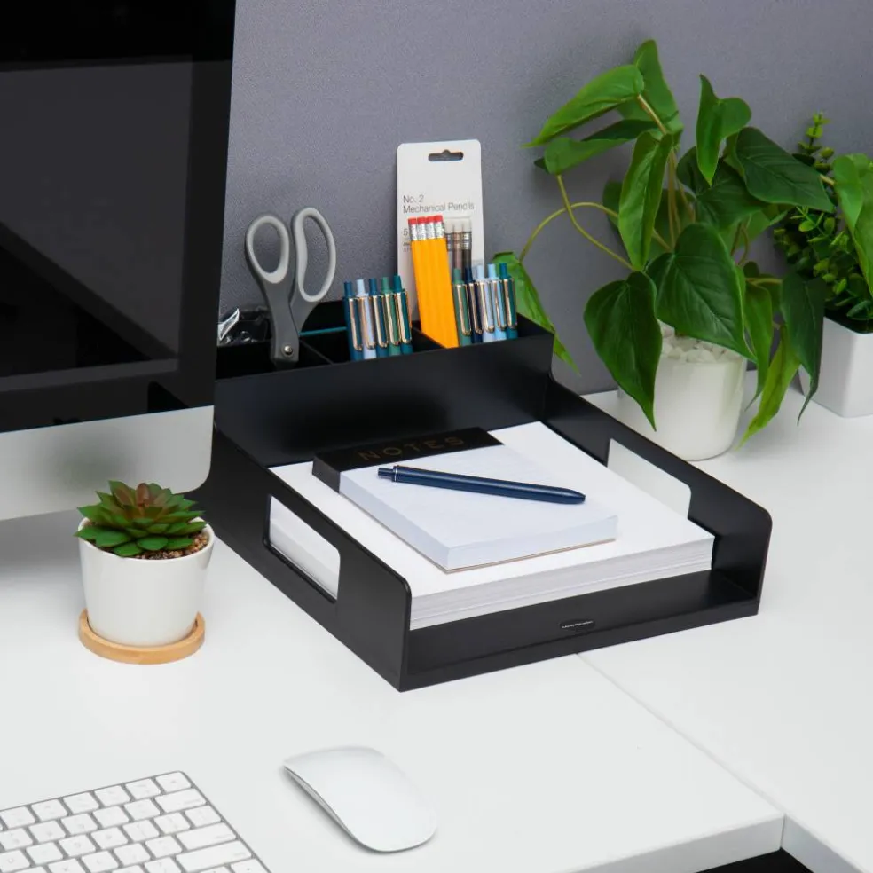 Mind Reader Black Plastic Utensil, Napkin & Plate Serving Tray