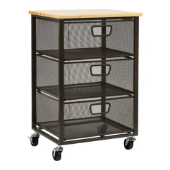 Mind Reader Black 3-Tier Metal Rolling File Cart with Drawers