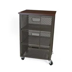 Mind Reader Black 3-Tier Metal Rolling File Cart with Drawers