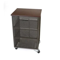 Mind Reader Black 3-Tier Metal Rolling File Cart with Drawers
