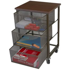 Mind Reader Black 3-Tier Metal Rolling File Cart with Drawers