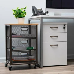 Mind Reader Black 3-Tier Metal Rolling File Cart with Drawers