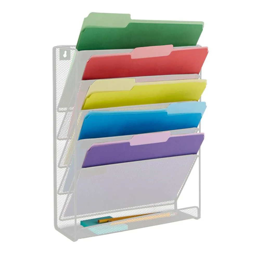 Mind Reader 6 Compartment Vertical Hanging Wall File & Chart Organizer
