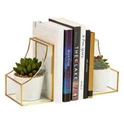 Mind Reader Decorative Bookends, Contemporary, Books, Magazines, Office Decor, Office, Metal, Set of 2, Gold