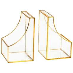 Mind Reader Decorative Bookends, Contemporary, Books, Magazines, Office Decor, Office, Metal, Set of 2, Gold