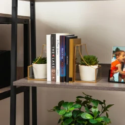Mind Reader Decorative Bookends, Contemporary, Books, Magazines, Office Decor, Office, Metal, Set of 2, Gold
