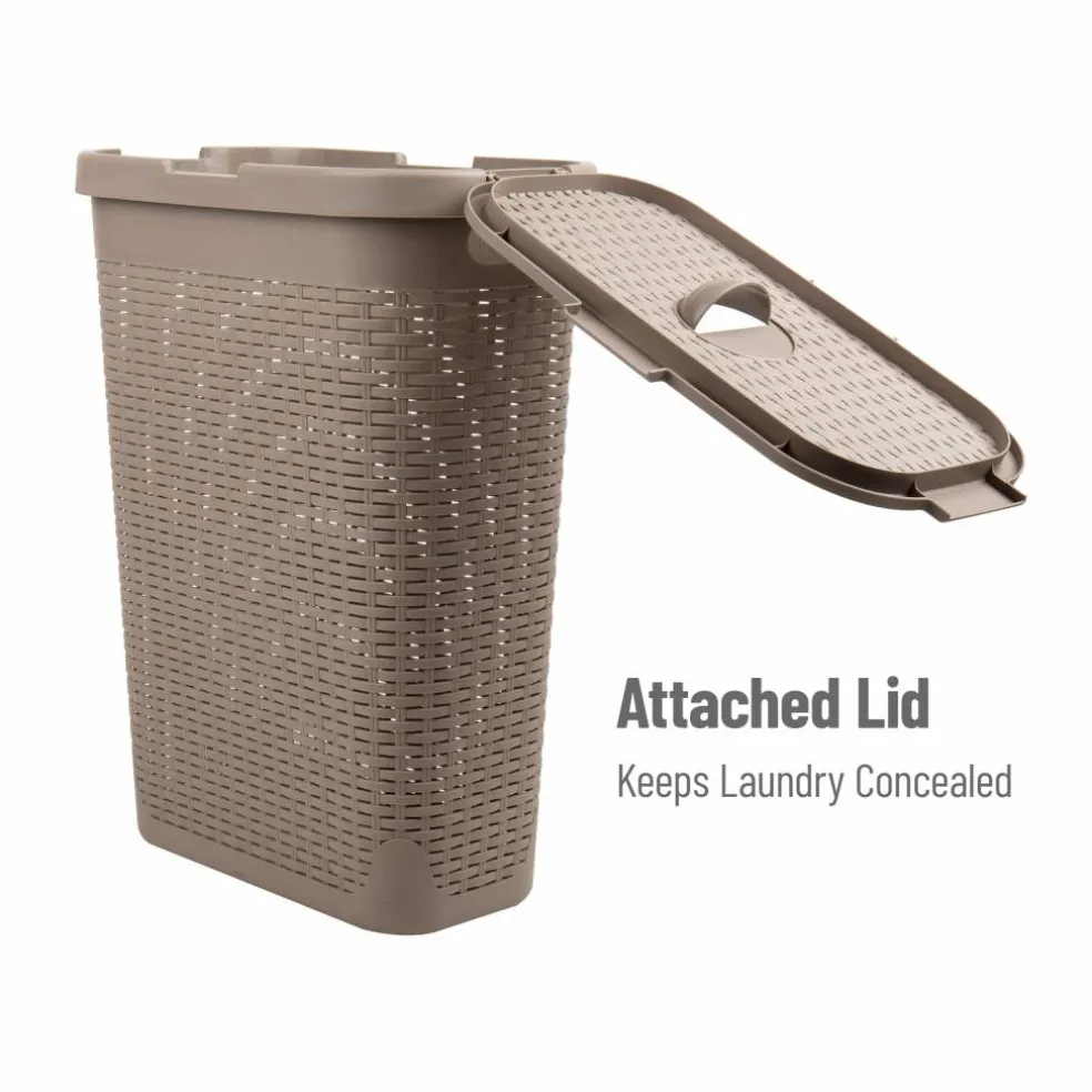 Mind Reader 40L Ventilated Slim Laundry Hamper with Cut Out Handles & Attached Hinged Lid, 2ct.