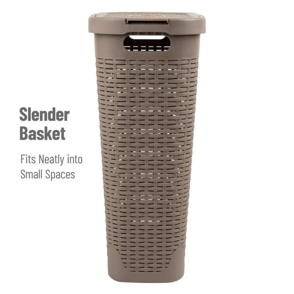 Mind Reader 40L Ventilated Slim Laundry Hamper with Cut Out Handles & Attached Hinged Lid, 2ct.