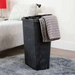 Mind Reader 40L Ventilated Slim Laundry Hamper with Cut Out Handles & Attached Hinged Lid, 2ct.