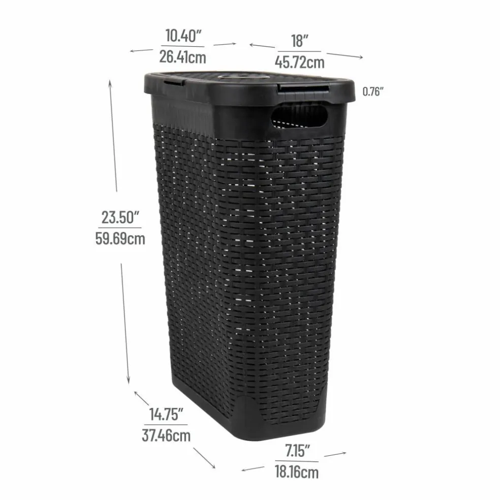 Mind Reader 40L Ventilated Slim Laundry Hamper with Cut Out Handles & Attached Hinged Lid, 2ct.