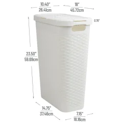 Mind Reader 40L Ventilated Slim Laundry Hamper with Cut Out Handles & Attached Hinged Lid, 2ct.
