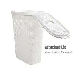 Mind Reader 40L Ventilated Slim Laundry Hamper with Cut Out Handles & Attached Hinged Lid, 2ct.
