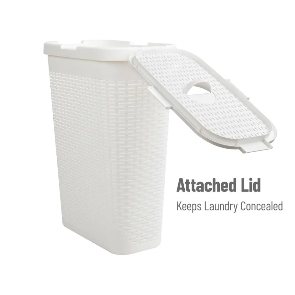 Mind Reader 40L Ventilated Slim Laundry Hamper with Cut Out Handles & Attached Hinged Lid, 2ct.