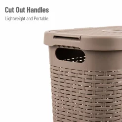 Mind Reader 40L Ventilated Slim Laundry Hamper with Cut Out Handles & Attached Hinged Lid, 2ct.