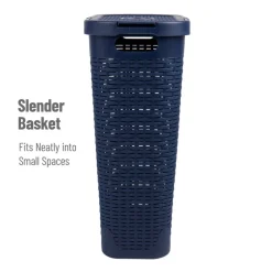 Mind Reader 40L Ventilated Slim Laundry Hamper with Cut Out Handles & Attached Hinged Lid, 2ct.