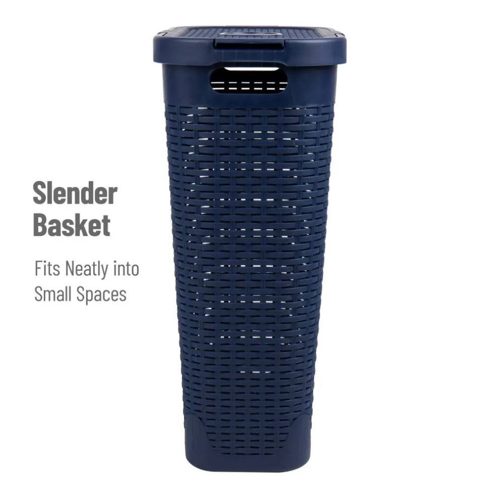 Mind Reader 40L Ventilated Slim Laundry Hamper with Cut Out Handles & Attached Hinged Lid, 2ct.