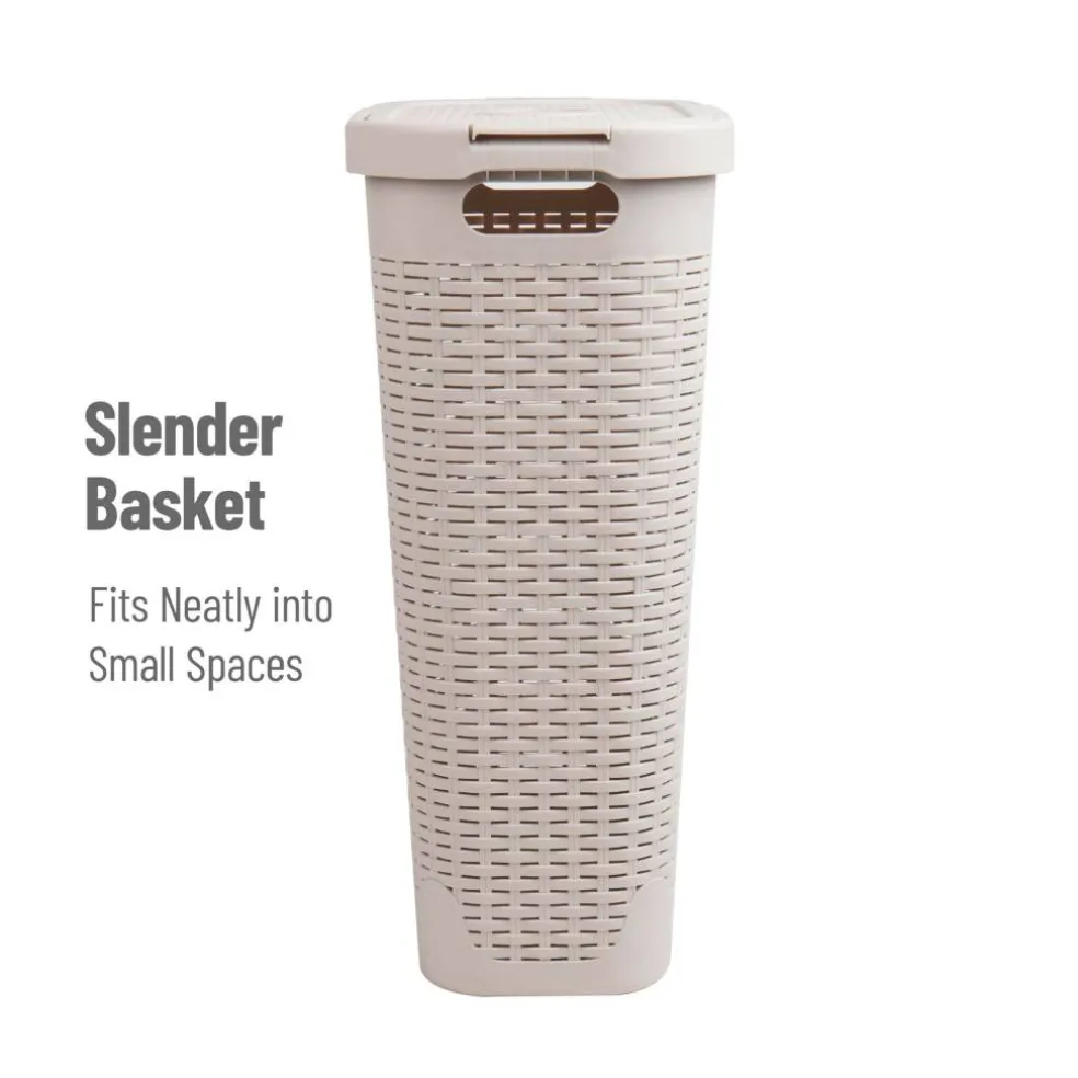 Mind Reader 40L Ventilated Slim Laundry Hamper with Cut Out Handles & Attached Hinged Lid, 2ct.