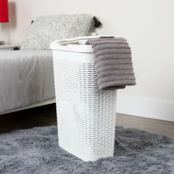 Mind Reader 40L Ventilated Slim Laundry Hamper with Cut Out Handles & Attached Hinged Lid, 2ct.