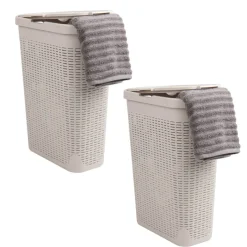Mind Reader 40L Ventilated Slim Laundry Hamper with Cut Out Handles & Attached Hinged Lid, 2ct.