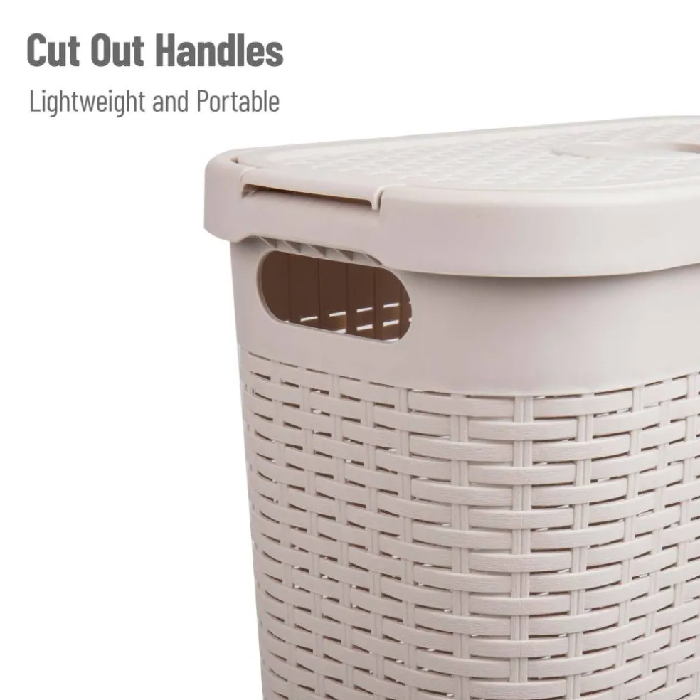 Mind Reader 40L Ventilated Slim Laundry Hamper with Cut Out Handles & Attached Hinged Lid, 2ct.