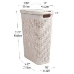 Mind Reader 40L Ventilated Slim Laundry Hamper with Cut Out Handles & Attached Hinged Lid, 2ct.