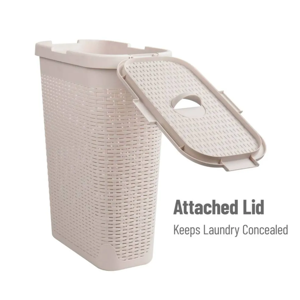 Mind Reader 40L Ventilated Slim Laundry Hamper with Cut Out Handles & Attached Hinged Lid, 2ct.